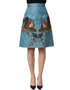 Dolce & Gabbana Blue Jacquard Embroidered A-line Skirt Dolce & Gabbana