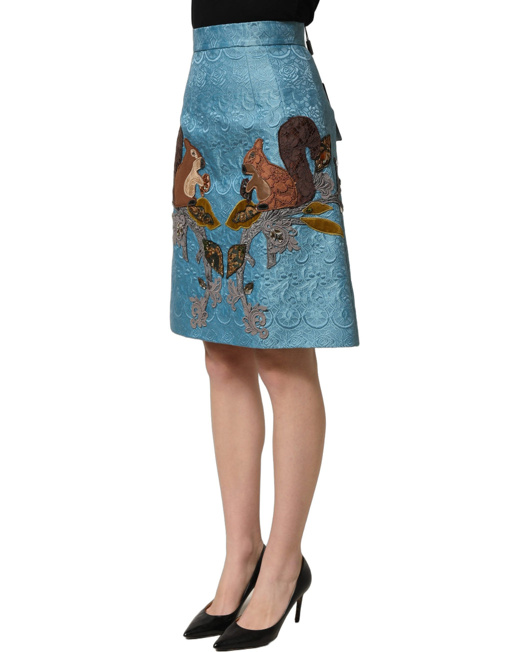 Dolce & Gabbana Blue Jacquard Embroidered A-line Skirt Dolce & Gabbana