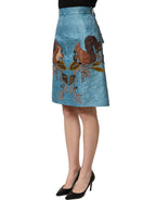 Dolce & Gabbana Blue Jacquard Embroidered A-line Skirt Dolce & Gabbana