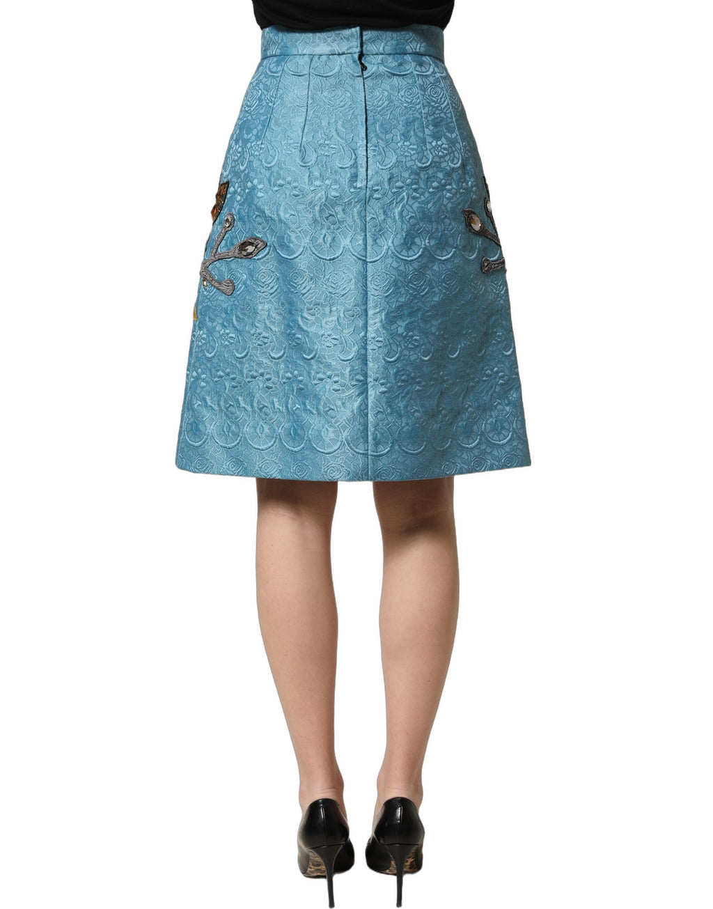 Dolce & Gabbana Blue Jacquard Embroidered A-line Skirt Dolce & Gabbana
