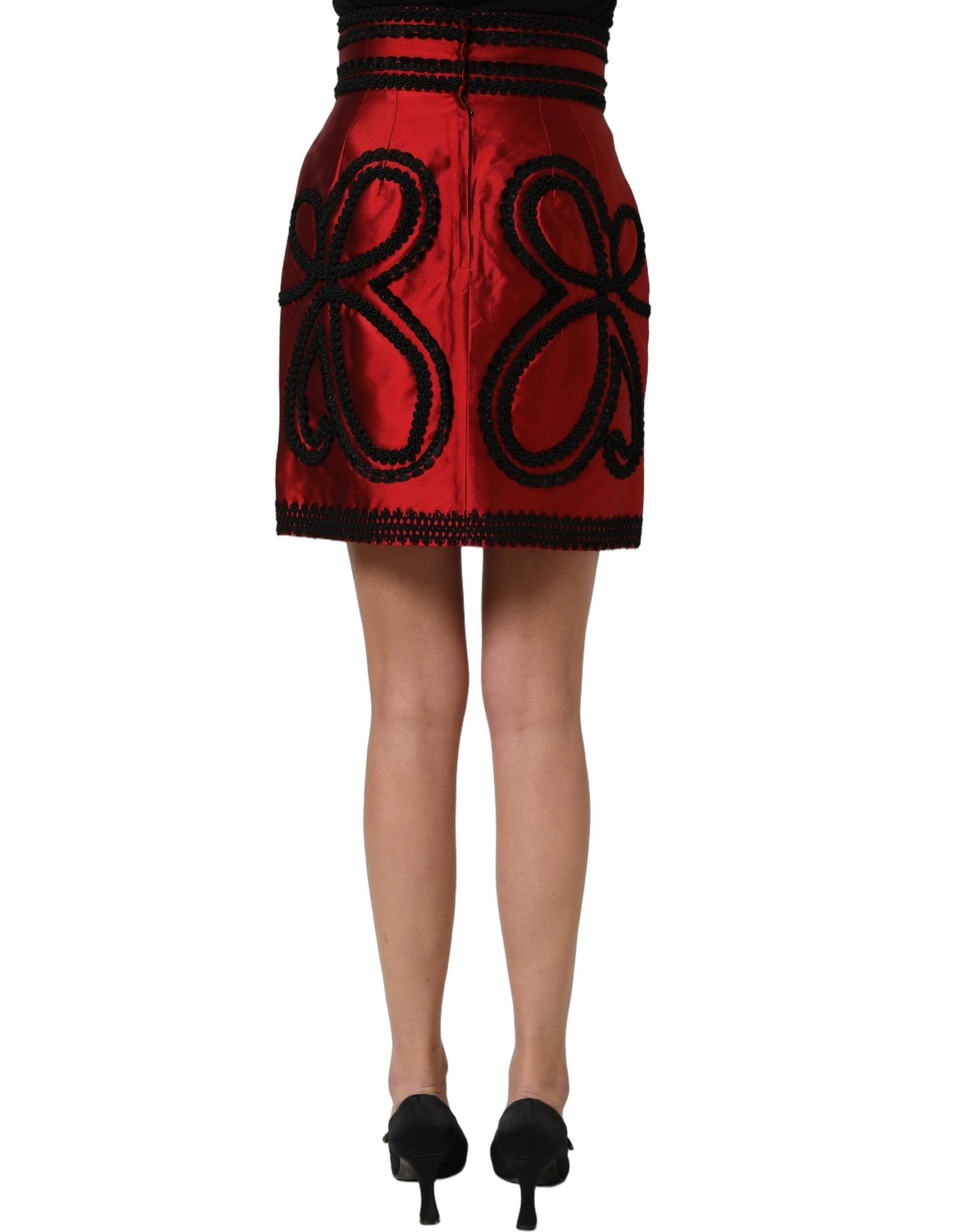 Dolce & Gabbana Red Soutache Embroidery A-line Mini Skirt Dolce & Gabbana