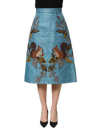 Dolce & Gabbana Blue Jacquard Embroidered A-line Midi Skirt Dolce & Gabbana