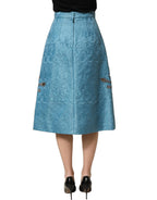 Dolce & Gabbana Blue Jacquard Embroidered A-line Midi Skirt Dolce & Gabbana