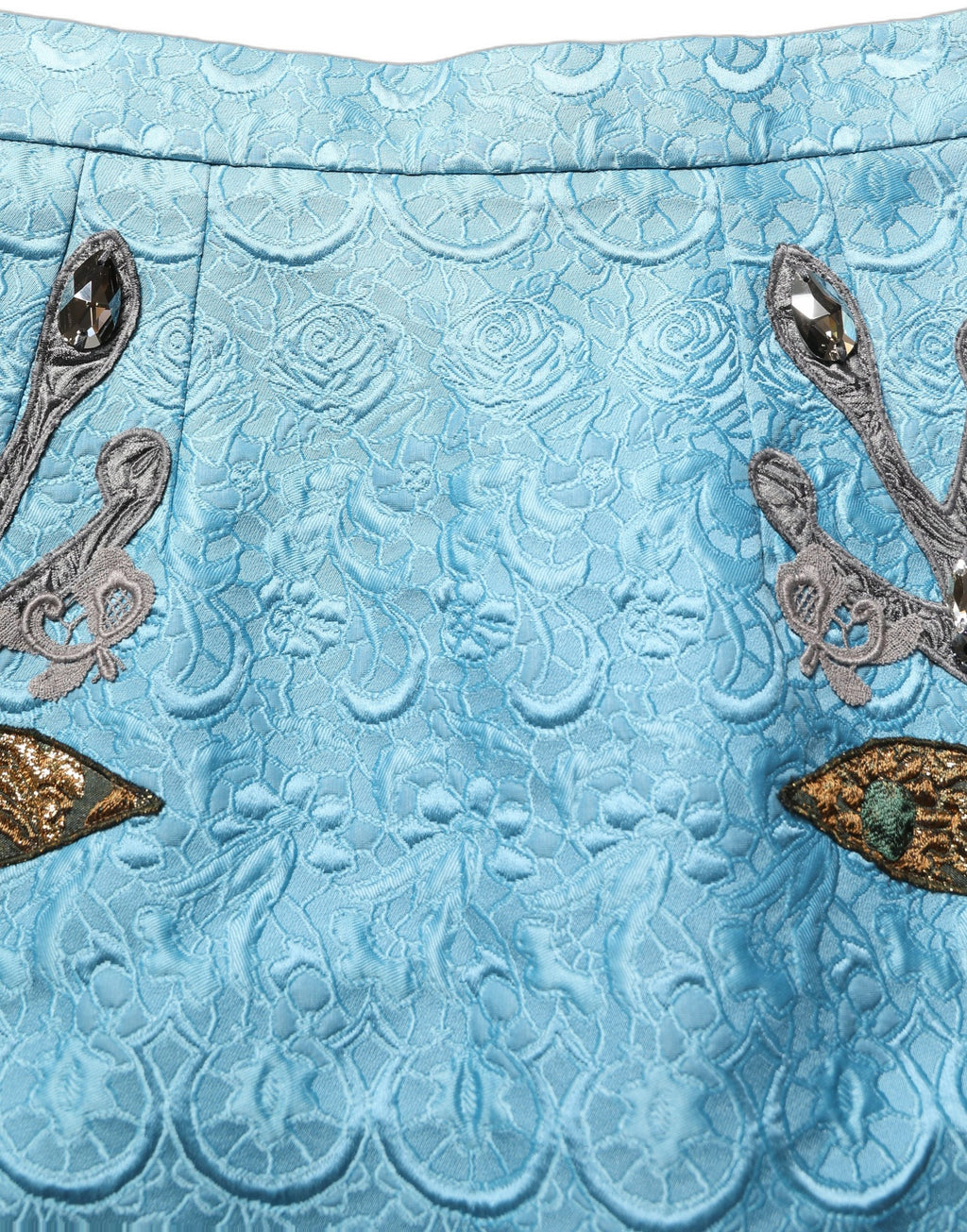 Dolce & Gabbana Blue Jacquard Embroidered A-line Midi Skirt Dolce & Gabbana