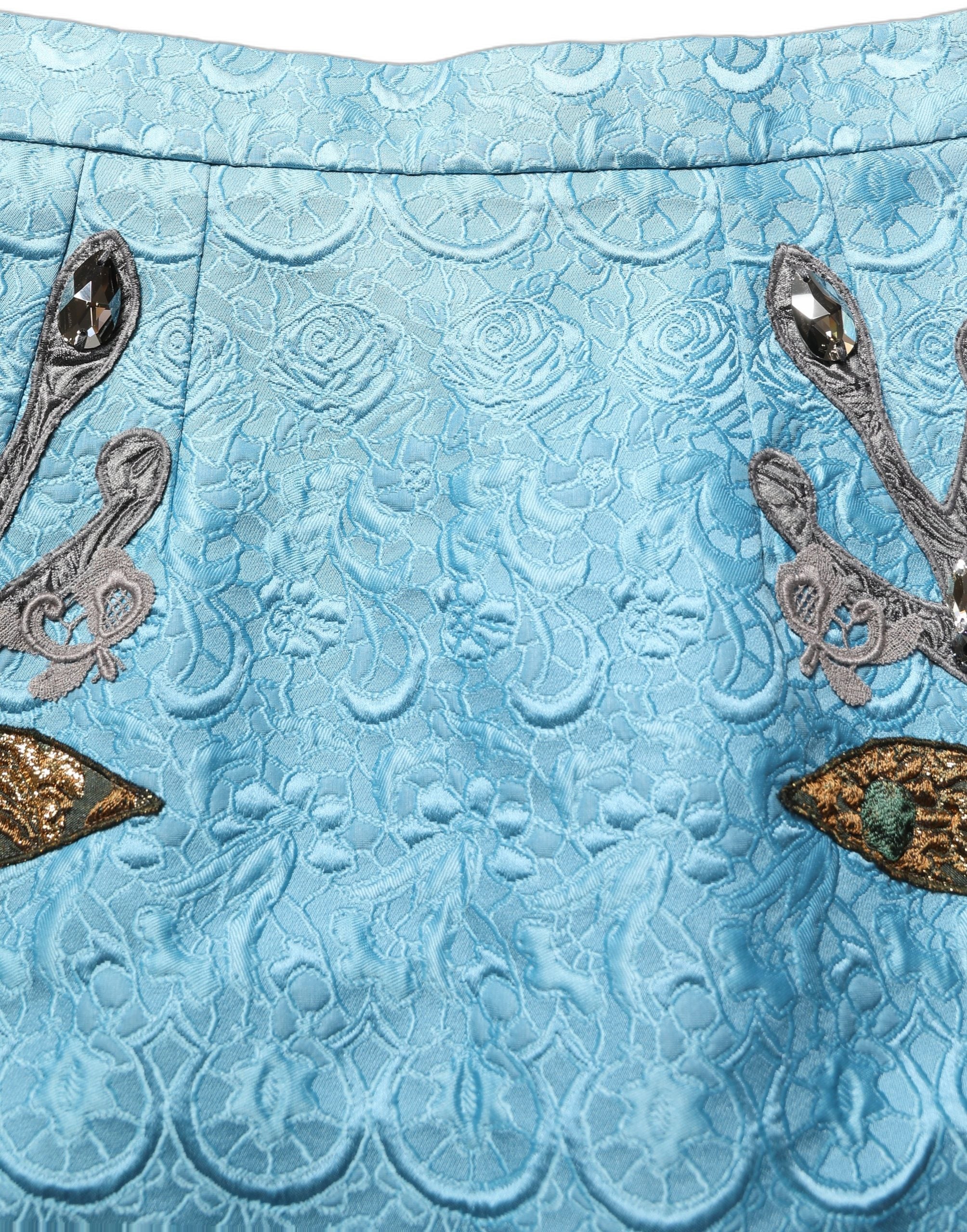 Dolce & Gabbana Blue Jacquard Embroidered A-line Midi Skirt Dolce & Gabbana