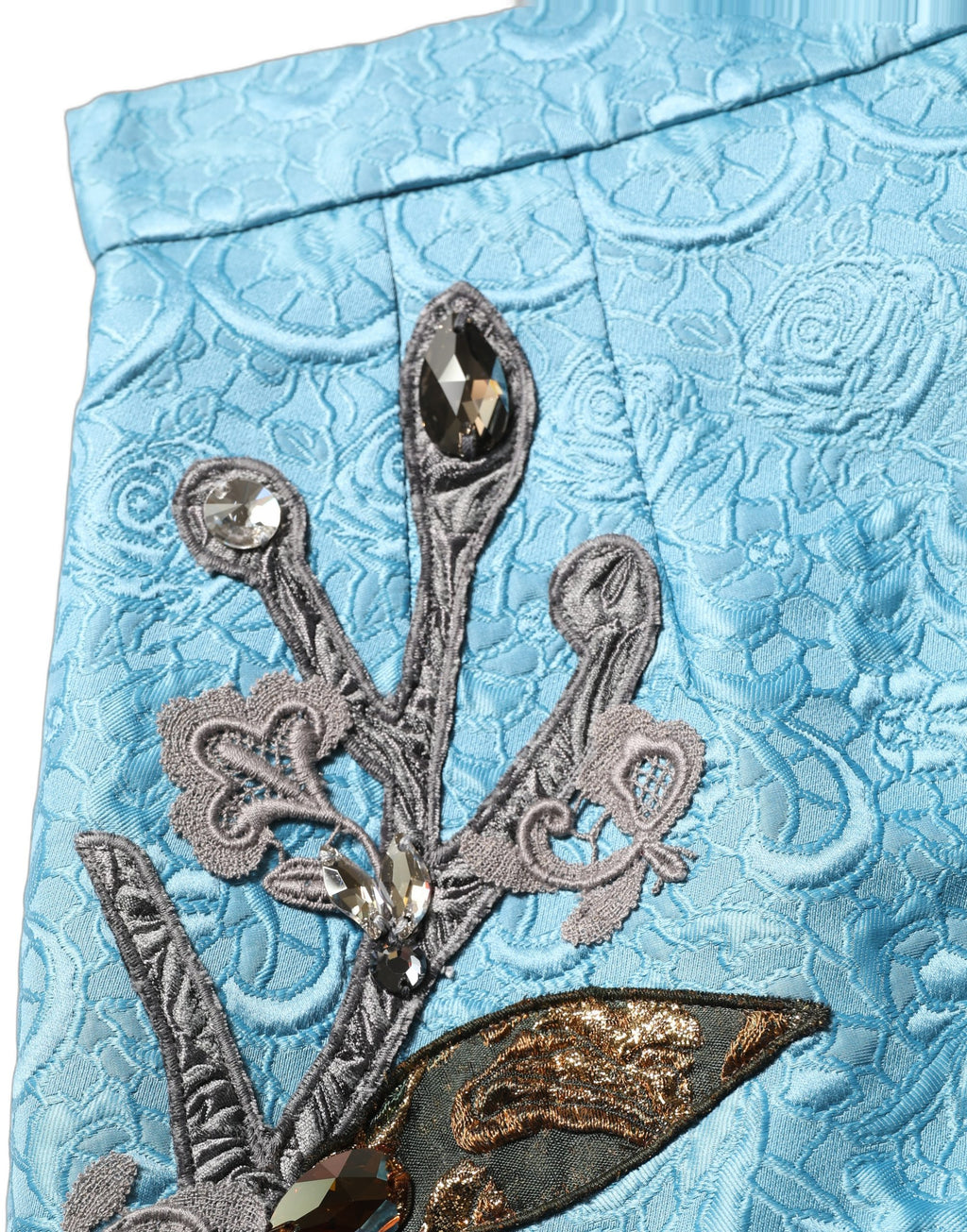 Dolce & Gabbana Blue Jacquard Embroidered A-line Midi Skirt Dolce & Gabbana