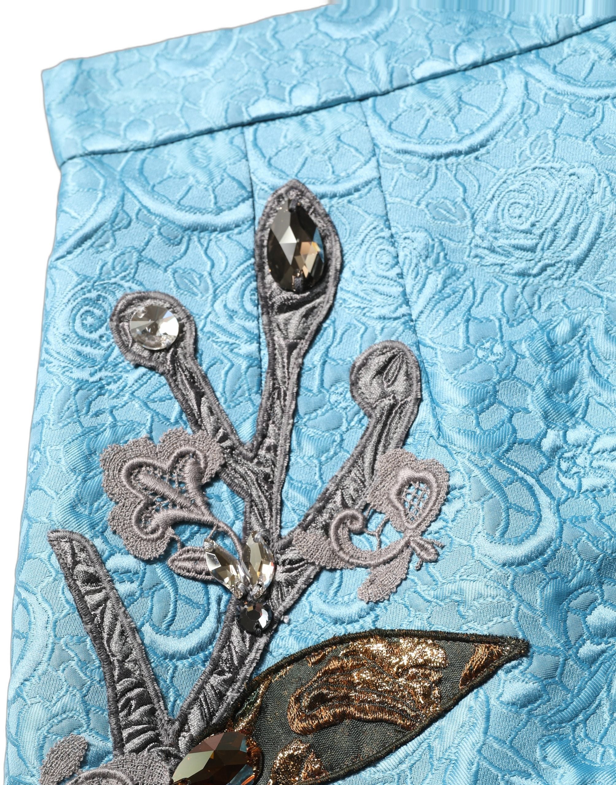 Dolce & Gabbana Blue Jacquard Embroidered A-line Midi Skirt Dolce & Gabbana