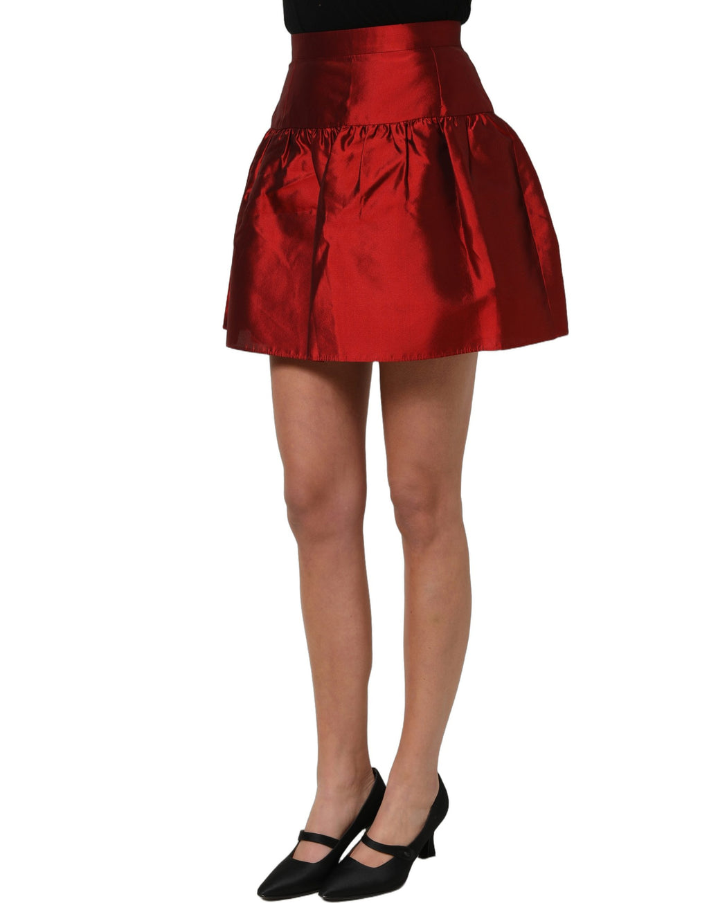 Dolce & Gabbana Red Silk Satin Bubble High Waist Mini Skirt Dolce & Gabbana