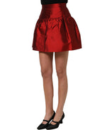 Dolce & Gabbana Red Silk Satin Bubble High Waist Mini Skirt Dolce & Gabbana