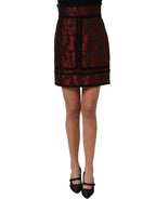 Dolce & Gabbana Red Black Floral Lace Jacquard Mini Skirt Dolce & Gabbana