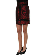 Dolce & Gabbana Red Black Floral Lace Jacquard Mini Skirt Dolce & Gabbana