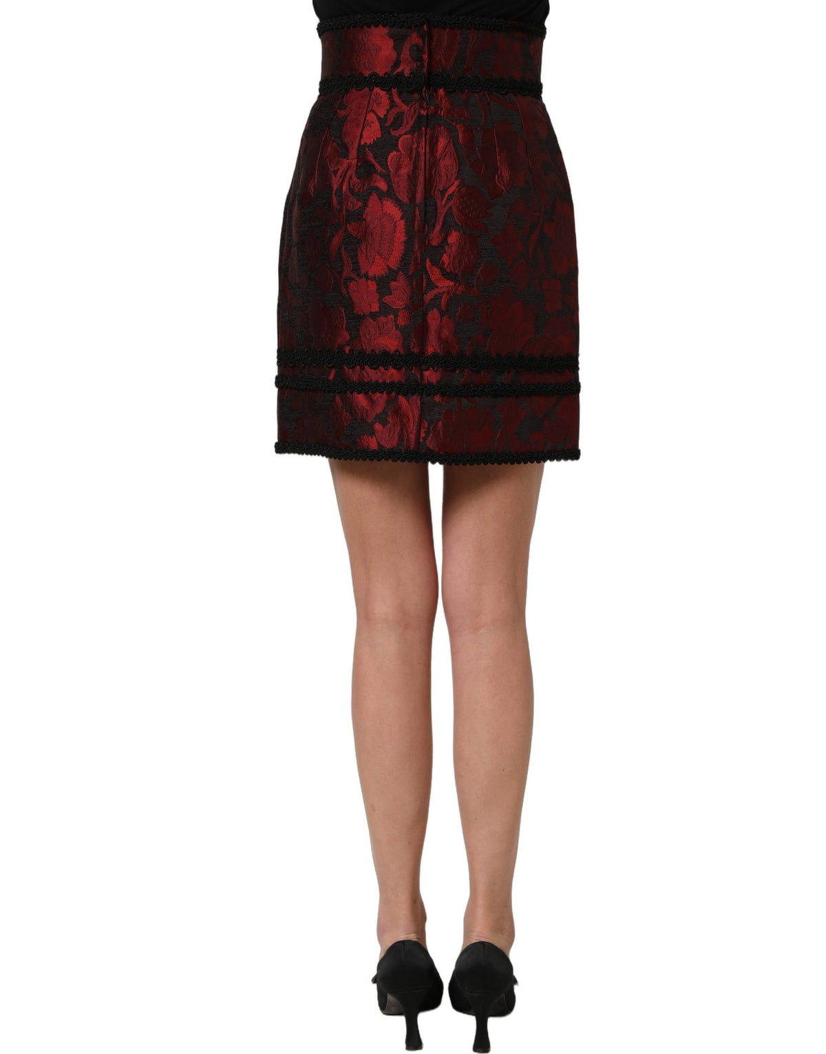 Dolce & Gabbana Red Black Floral Lace Jacquard Mini Skirt Dolce & Gabbana