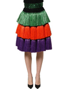 Dolce & Gabbana Multicolor Fringed High Waist Knee Length Skirt Dolce & Gabbana
