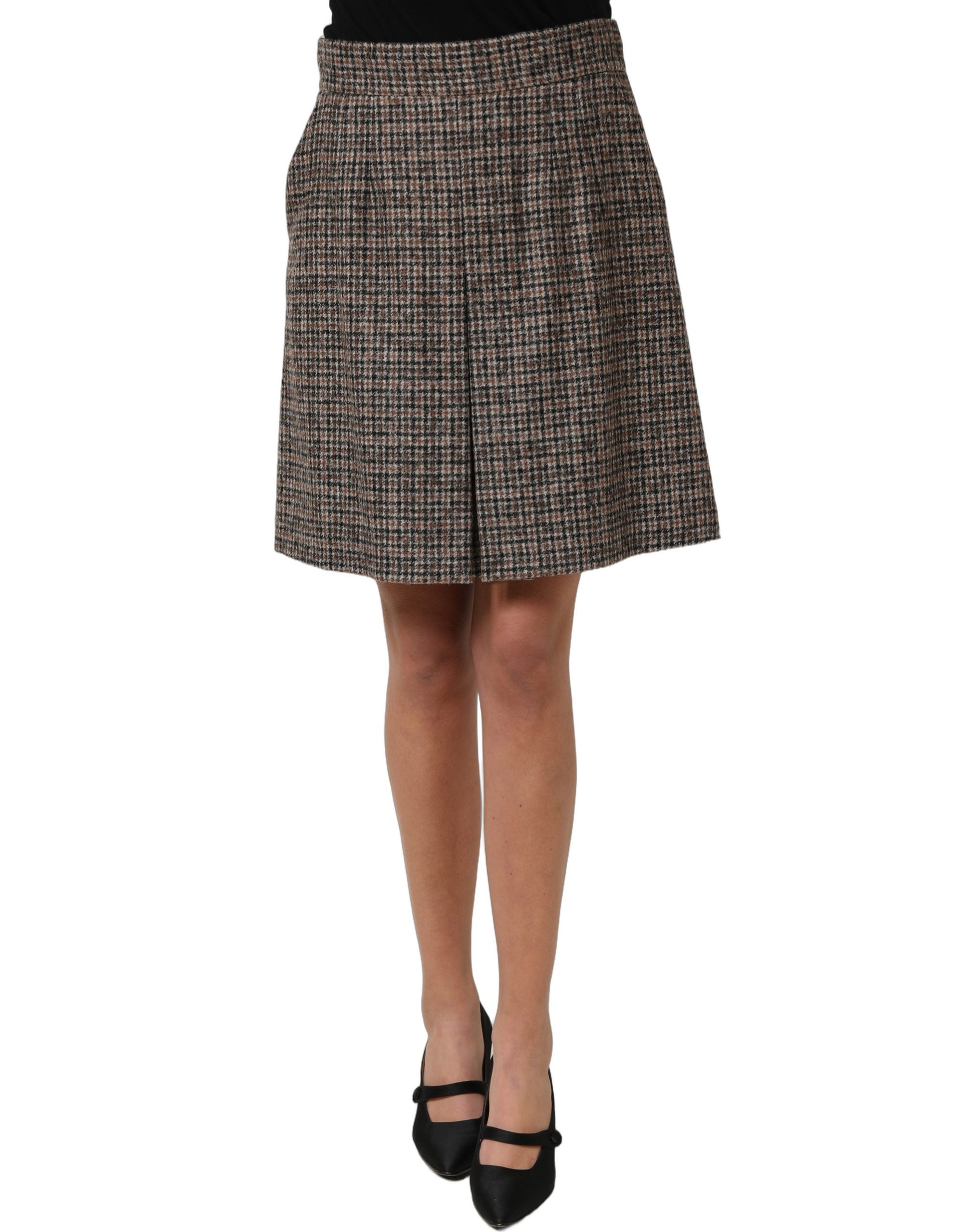 Dolce & Gabbana Brown Tweed High Waist A-line Mini Skirt Dolce & Gabbana