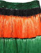 Dolce & Gabbana Multicolor Fringe Sequin High Waist Knee Length Skirt Dolce & Gabbana