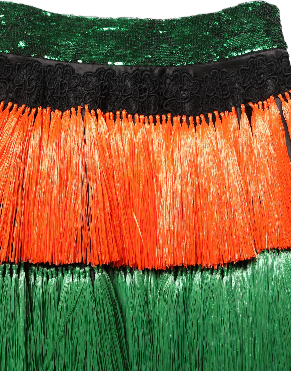 Dolce & Gabbana Multicolor Fringe Sequin High Waist Knee Length Skirt Dolce & Gabbana