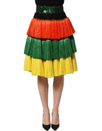 Dolce & Gabbana Multicolor Fringe Sequin High Waist Knee Length Skirt Dolce & Gabbana