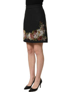 Dolce & Gabbana Black Floral Macramé High Waist A-line Skirt Dolce & Gabbana