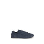 Prada Blue Calf Leather Bos Taurus Athletic Sneakers with white soles and sleek design, showcasing premium craftsmanship.