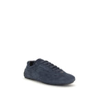 Prada Blue Calf Leather Bos Taurus athletic sneakers with white rubber soles and detailed stitching.