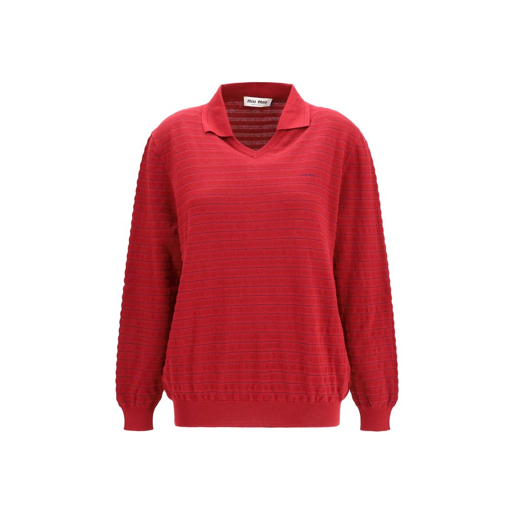 Miu Miu Bordeaux cotton sweatshirt featuring a relaxed fit and classic crew neckline, displayed on a hanger.