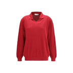 Miu Miu Bordeaux cotton sweatshirt featuring a relaxed fit and classic crew neckline, displayed on a hanger.