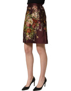 Dolce & Gabbana Burgundy Floral HighWaist A-line Mini Skirt Dolce & Gabbana