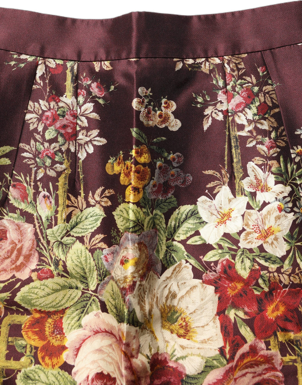 Dolce & Gabbana Burgundy Floral HighWaist A-line Mini Skirt Dolce & Gabbana