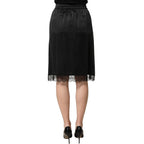 Dolce & Gabbana Black Lace Trimmed Satin Side Slit Skirt Dolce & Gabbana