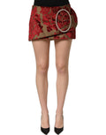 Dolce & Gabbana maroon floral jacquard mini skirt with rhinestone embellishments and fitted waist, elegant fashion piece.