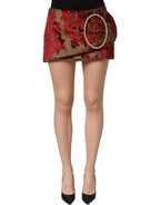 Dolce & Gabbana Maroon Floral Jacquard Rhinestone Mini Skirt Dolce & Gabbana