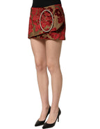 Dolce & Gabbana Maroon Floral Jacquard Rhinestone Mini Skirt Dolce & Gabbana