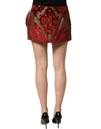 Dolce & Gabbana Maroon Floral Jacquard Rhinestone Mini Skirt Dolce & Gabbana