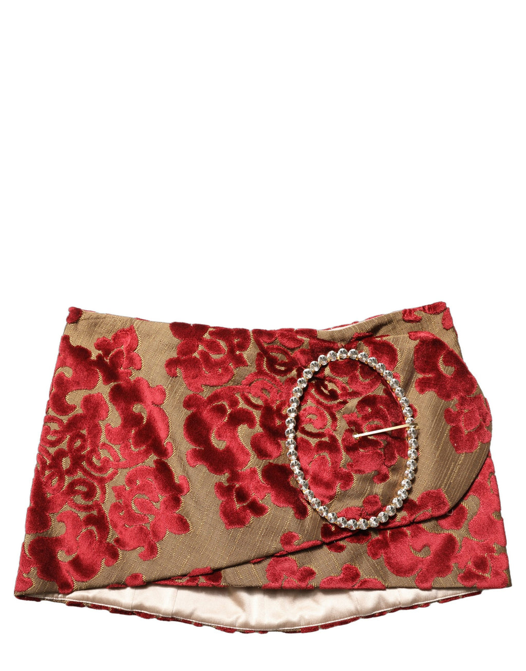 Dolce & Gabbana Maroon Floral Jacquard Rhinestone Mini Skirt Dolce & Gabbana