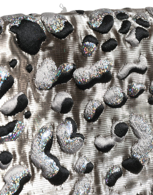 Dolce & Gabbana Silver Leopard Jacquard Mid Waist Mini Skirt Dolce & Gabbana