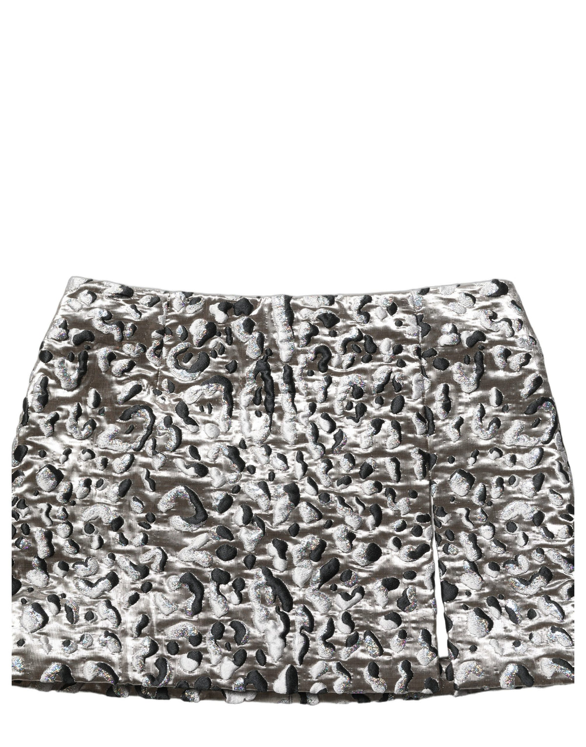 Dolce & Gabbana Silver Leopard Jacquard Mid Waist Mini Skirt Dolce & Gabbana