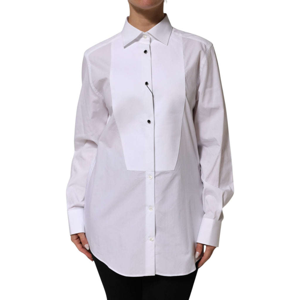 Dolce & Gabbana White Cotton Tuxedo Bib Long Sleeve Dress Shirt Dolce & Gabbana