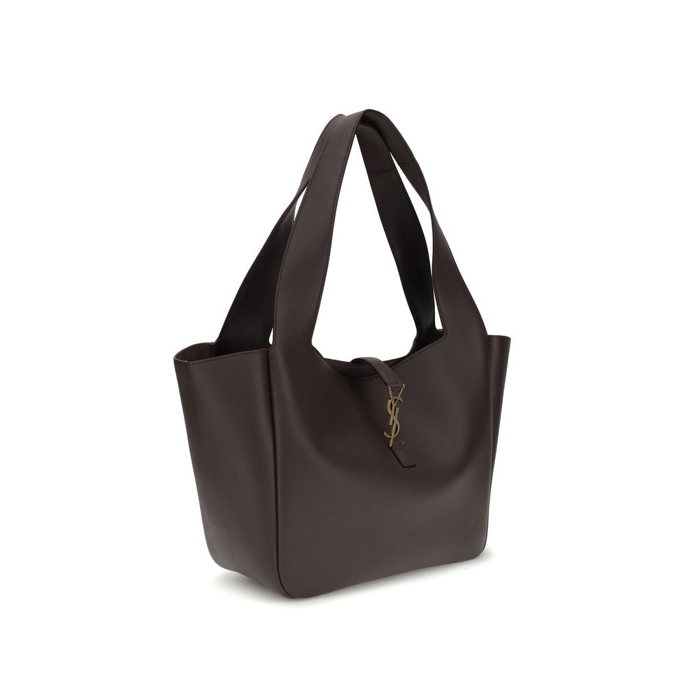 Saint Laurent brown calf leather Bos Taurus shoulder bag with sleek design and gold-tone hardware.