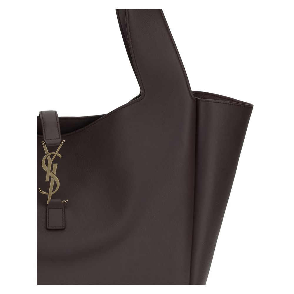Saint Laurent brown calf leather Bos Taurus shoulder bag with silver hardware and sleek design.