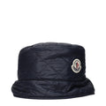 Moncler blue cotton bucket hat with wide brim and adjustable drawstring, stylish and lightweight headwear for casual outdoor wear.
