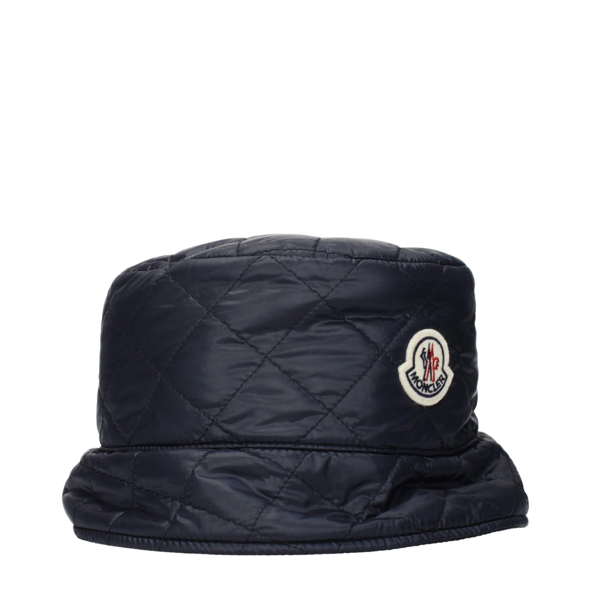 Moncler blue cotton bucket hat with wide brim and adjustable drawstring, stylish and lightweight headwear for casual outdoor wear.