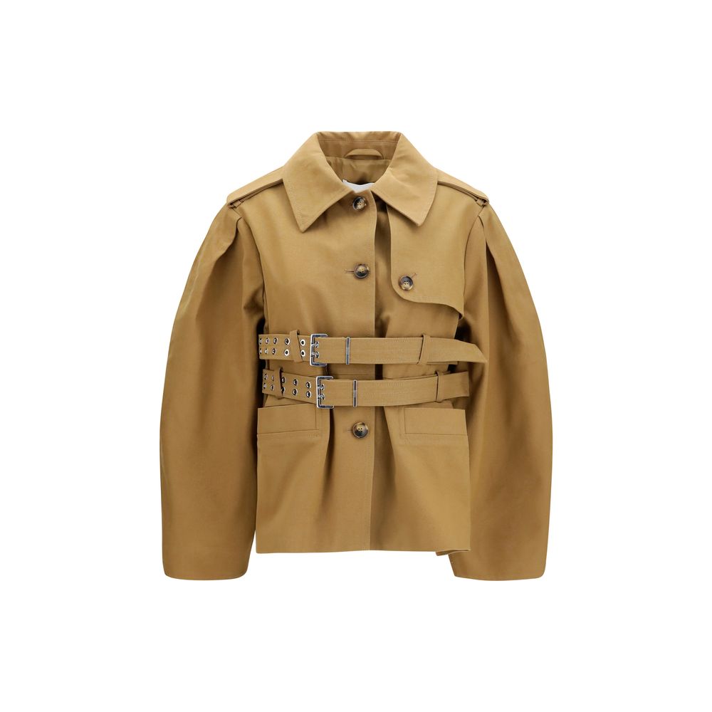 Ganni Beige Cotton Full-Length Jacket Ganni