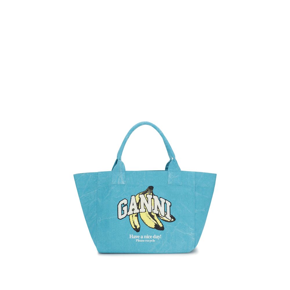 Ganni Blue Recycled Cotton Shoulder Bag Ganni