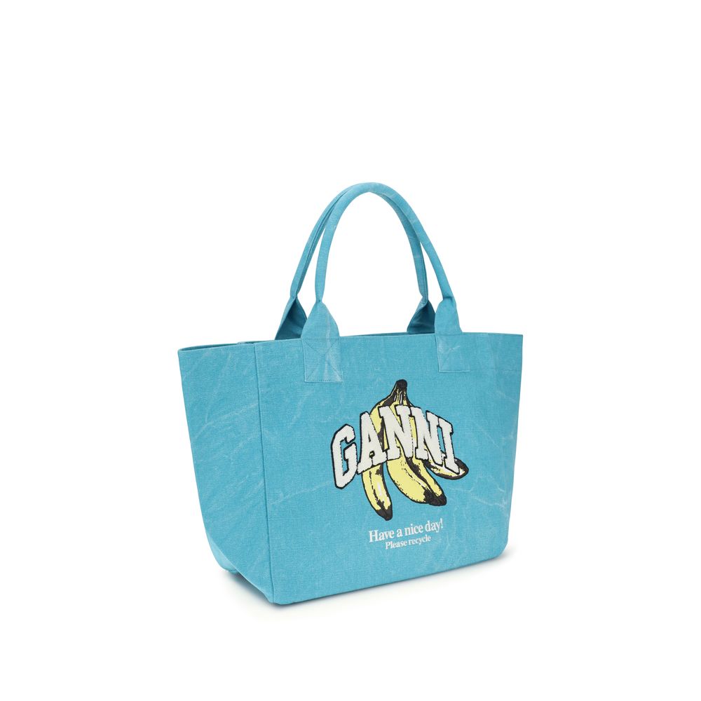 Ganni Blue Recycled Cotton Shoulder Bag Ganni