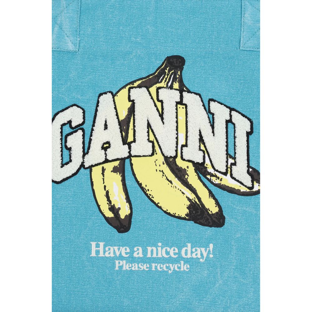 Ganni Blue Recycled Cotton Shoulder Bag Ganni