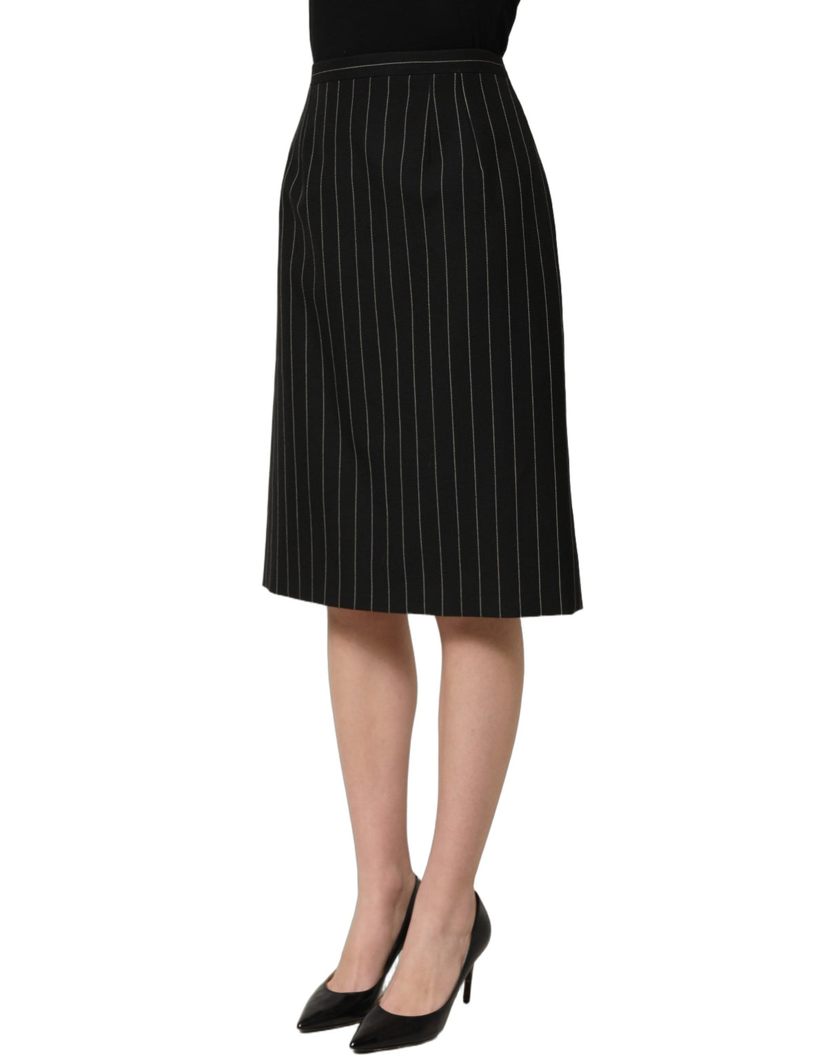 Dolce & Gabbana Black Pinstriped HighWaist Pencil Cut Skirt Dolce & Gabbana