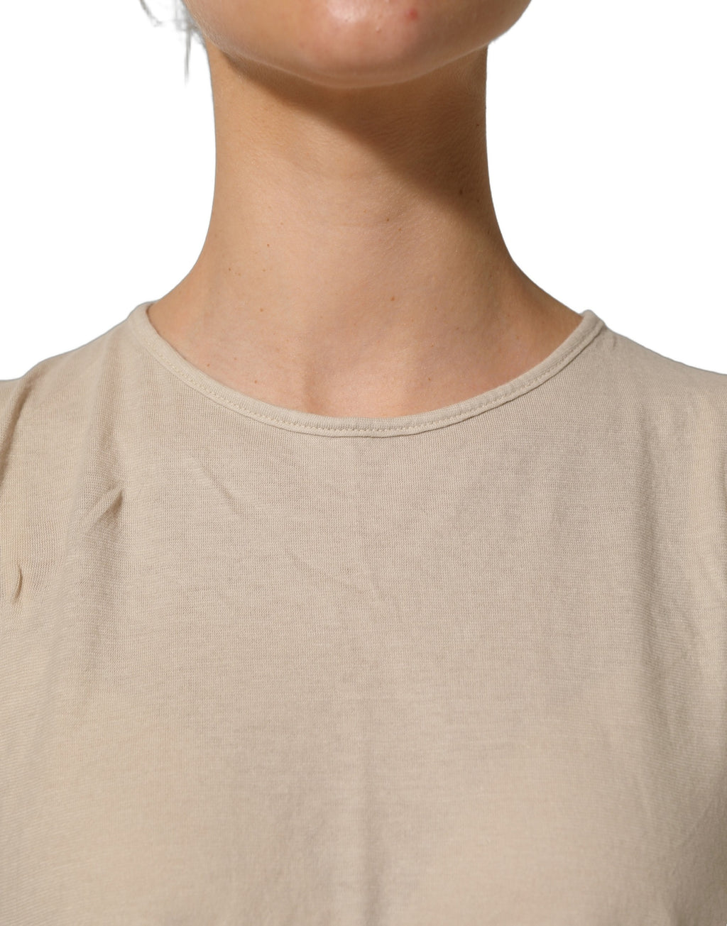 PINK MEMORIES Beige Cotton Lace Detailing Round Neck Top PINK MEMORIES