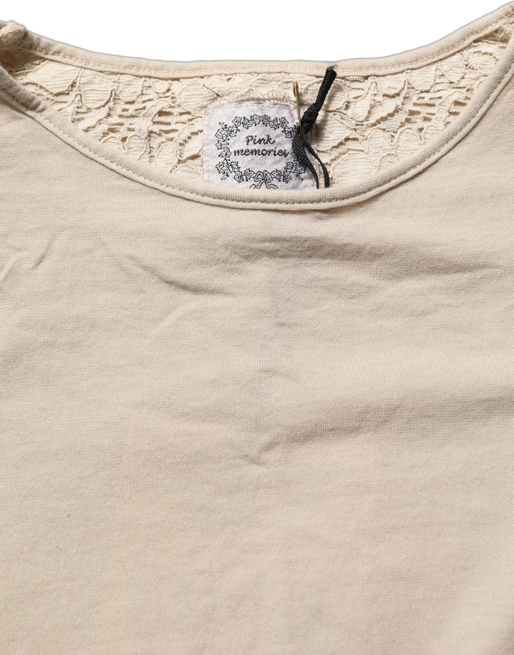 PINK MEMORIES Beige Cotton Lace Detailing Round Neck Top PINK MEMORIES