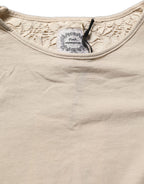 PINK MEMORIES Beige Cotton Lace Detailing Round Neck Top PINK MEMORIES