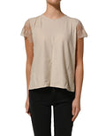 Pink Memories beige cotton lace detailing round neck top with a soft fabric and elegant design, perfect for casual or chic outfits.